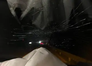 Samochód po kolizji z łosiem na autostradzie A1