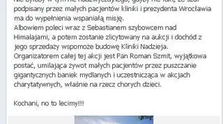 18.11| - To dla mnie duże wyzwanie i odpowiedzialność – mówi Sebastian Kawa, który postanowił przelecieć szybowcem nad Himalajami. Ale nie mówi o locie, tylko o szalu, który zabiera w podróż. Po wyprawie zostanie on bowiem zlicytowany na rzecz budowanej we Wrocławiu kliniki chemioterapii.