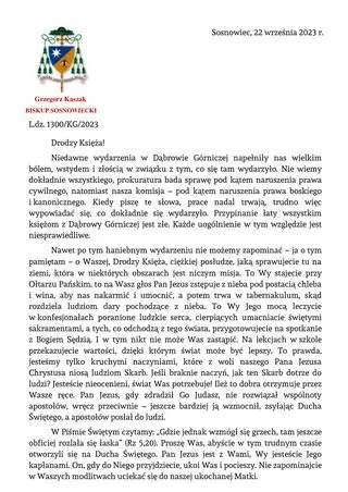 List biskupa Grzegorza Kaszaka do księży