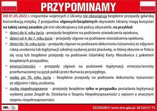 Gdańsk. Obywatele Ukrainy mogą korzystać z komunikacji miejskiej na takiej samej zasadzie, jak inni obcokrajowcy lub polscy obywatele