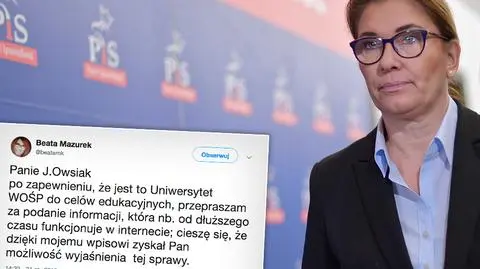 Rzeczniczka PiS przeprosiła Jerzego Owsiaka na Twitterze