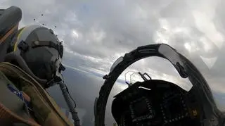 Spanish F-18 pilot watches a Russian aircraft over the Baltic Sea