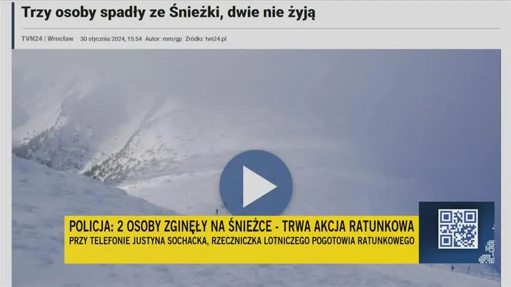 Trzy osoby spadły ze Śnieżki, dwie nie żyją