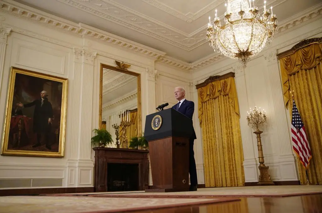 Prezydent USA Joe Biden podczas wystąpienia po nałożeniu sankcji na Rosję