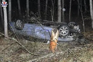Auto zjechało na pobocze i dachowało