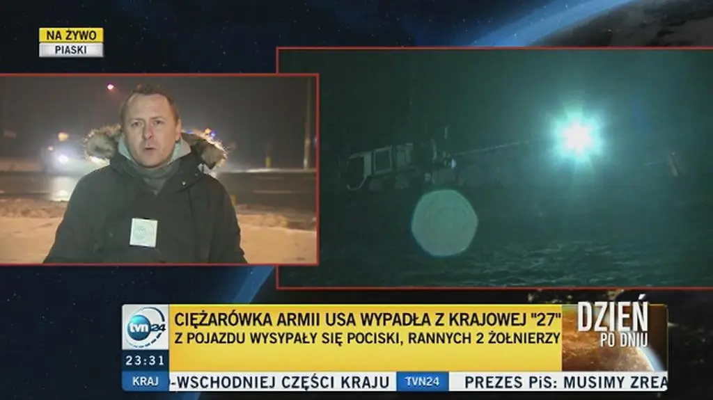 Wypadek ciężarówki amerykańskiej armii. Na drodze pociski do czołgów