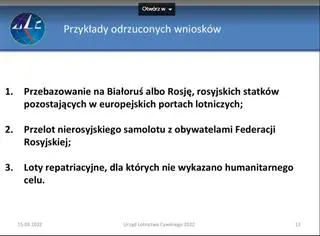 Odrzucone wnioski o rosyjskie loty