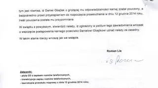 Kopia zawiadomienia w sprawie nagrań Daniela Obajtka