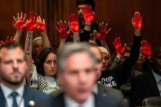 Protest podczas przesłuchania sekretarza stanu USA Antony'ego Blinkena w Senacie