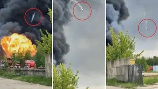 Beczka została wyrzucona w powietrze podczas pożaru wysypiska w Siemianowicach Śląskich