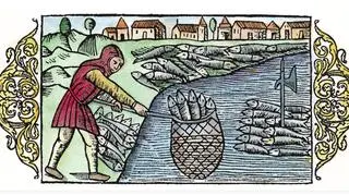 Połów śledzi z lodu. Szwecja w czasach nowożytnych. Ilustracja z Historii Ludów Północy O. Magnusa