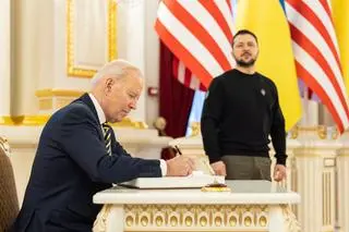 Joe Biden i Wołodymyr Zełenski w Kijowie (20.02.2023)