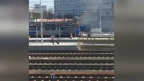 Pożar lokomotywy na dworcu w Olsztynie