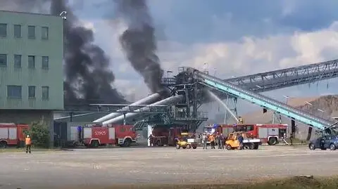 Pożar na terenie dużego przedsiębiorstwa. Ogień na taśmociągu