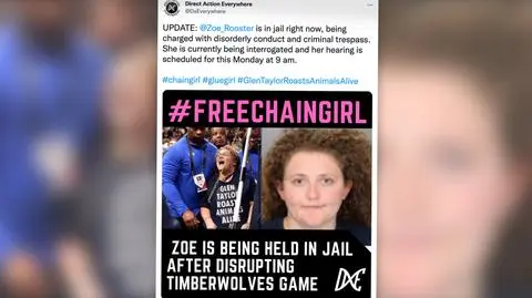 Kobieta przykuła się łańcuchem do kosza. Niecodzienny protest podczas meczu NBA