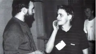 Piotr Niedlich i Paweł Gużyński na strajku studenckim pod koniec maja 1989 roku