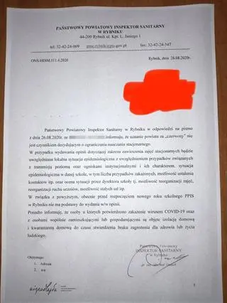 Odpowiedź sanepidu dla jednej ze szkół