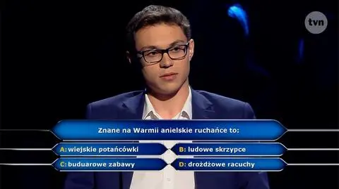 Pytanie w "Milionerach" za 75 tysięcy o anielskie ruchańce