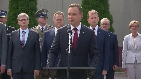 Prezydent Andrzej Duda podczas spotkania z funkcjonariuszami służb zabezpieczającymi ŚDM i szczyt NATO