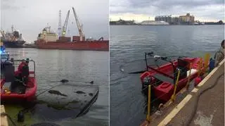 Wywrócona łódka na Motławie