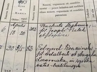 Wpis o Stefanii Buchałowej w księgach parafialnych Wysokiej