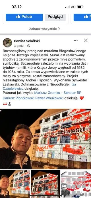 Zrzut ekranu pierwotnego wpisu na profilu starostwa