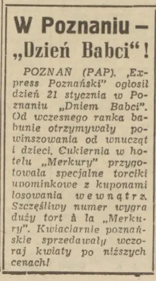 Depesza przedrukowana w "Dzienniku Bałtyckim" 22 stycznia 1965 r.