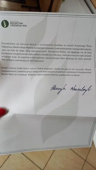 List Henryka Kowalczyka do sołtysów