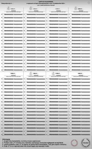 Karta do głosowania do Sejmu