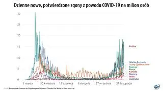 Dzienne nowe, potwierdzone zgony z powodu COVID-19 na milion osób w wybranych krajach