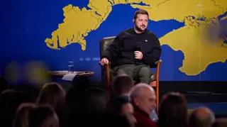 Wołodymyr Zełenski w czasie konferencji prasowej podsumowującej odchodzący rok 