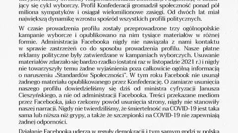 OŚWIADCZENIE KONFEDERACJI W SPRAWIE USUNIĘCIA PROFILU NA FB 