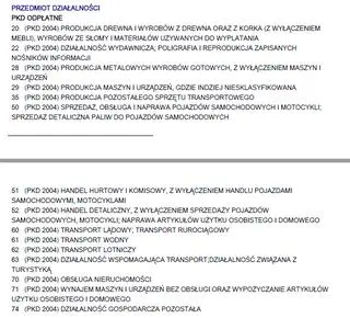 Fragment wpisu do Krajowego Rejestru Sądowego firmy E&K mówiący o zakresie działalności spółki.