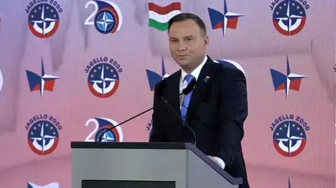 Prezydent Andrzej Duda podczas uroczystości 20-lecia rozszerzenia NATO