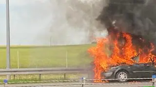 Pożar samochodu na autostradzie A1