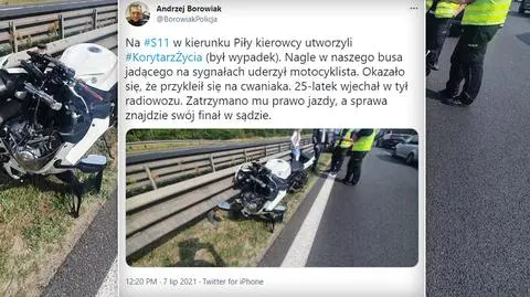 "Przykleił się na cwaniaka" i gnał korytarzem życia. Wjechał w tył radiowozu