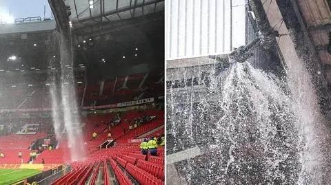 Kuriozalne obrazki na Old Trafford. "Dach nieszczelny jak obrona United"