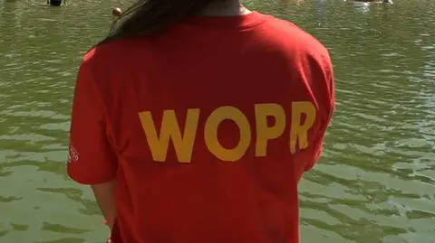 WOPR (Voluntary Water Emergency Rescue) rescuer watches over summer tourist at the waterfront