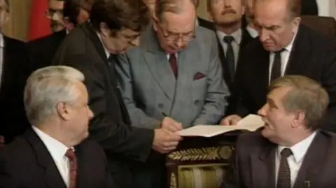 Borys Jelcyn i Lech Wałęsa