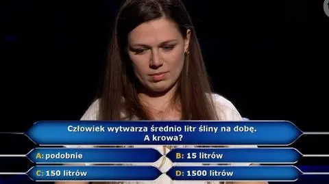 Ile litrów śliny na dobę wytwarza krowa? Pytanie z "Milionerów" za pół miliona złotych