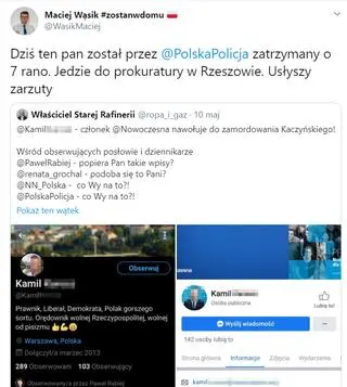 Wpis Macieja Wąsika na Twitterze