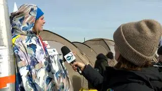 Aktywistka Jana Szostak na przejściu granicznym w Medyce