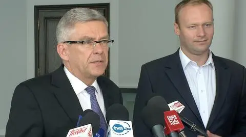 Stanisław Karczewski i Marcin Mastalerek na konferencji prasowej w Sejmie 