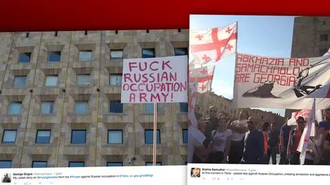 Protest w Tbilisi w Gruzji przeciwko Rosji