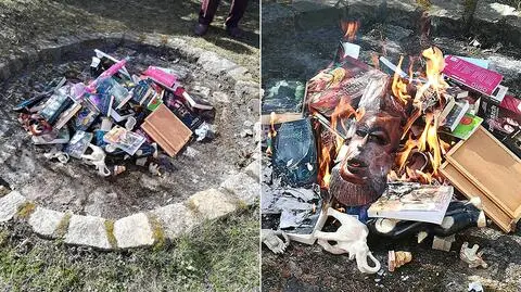 The priest claims that they have burned books that "promote sorcery"