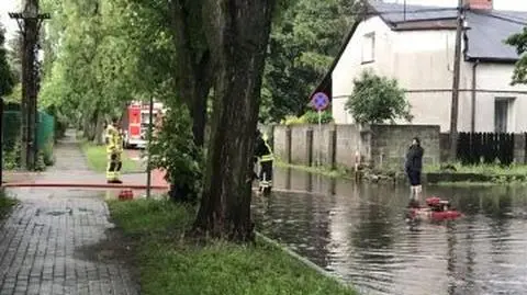 One of the flooded streets in Falenica, Wawer district