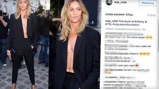 Anja Rubik w garniturze Saint Laurent