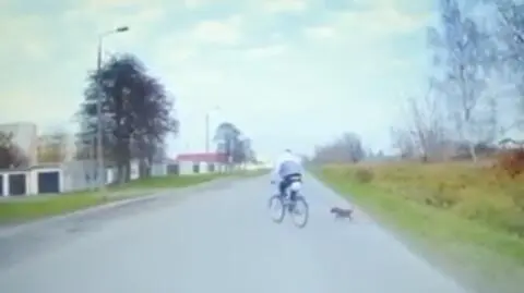 Brodnica. Rowerzysta jechał "wężykiem". Za nim na smyczy biegł pies
