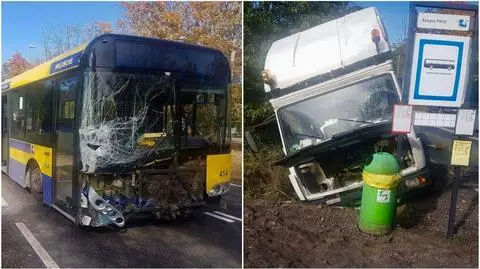 Zderzenie autobusu i lawety. Ciężarówka wpadła do rowu