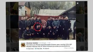 Zdjęcie pokazuje Gubariewa wśród członków Rosyjskiej Narodowej Jedności 